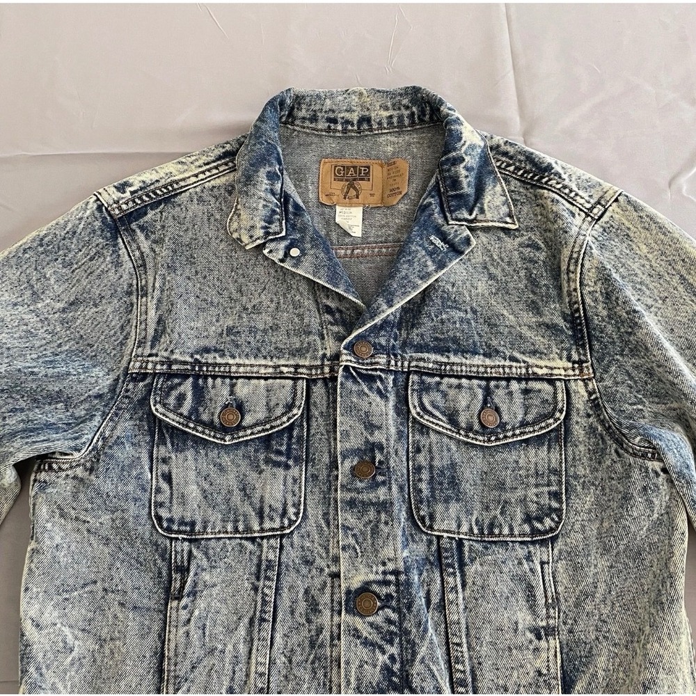 TRUE‎ 80s VINTAGE GAP Blue Acid Wash Classic Trucker Style Denim Jacket Grunge